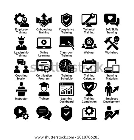 Various icons representing training, development, and educational concepts.
