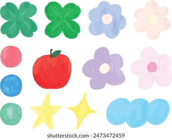 Various icons using oil paint Apple Clover Flower Star Cloud Circular