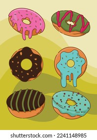 various illustrations of donuts in various positions, can be used as a complement to content as well as presentations