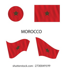Various illustrations of the Moroccan flag in different shapes and forms are depicted here