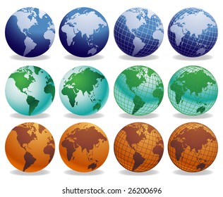 Various illustrations of the world globe