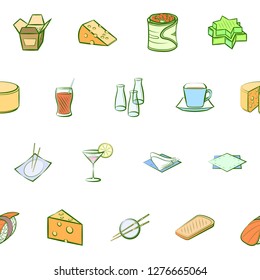 Various images set. Background for printing, design, web. Usable as icons. Seamless. Colored.