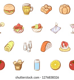 Various images set. Background for printing, design, web. Usable as icons. Seamless. Colored.