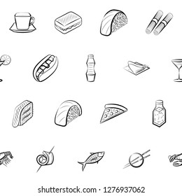 Various images set. Background for printing, design, web. Usable as icons. Seamless. Monochrome binary, black and white.