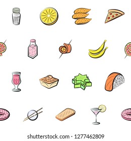 Various images set. Background for printing, design, web. Usable as icons. Seamless. Colored.