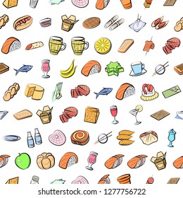 Various images set. Background for printing, design, web. Usable as icons. Seamless. Colored.