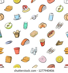 Various images set. Background for printing, design, web. Usable as icons. Seamless. Colored.