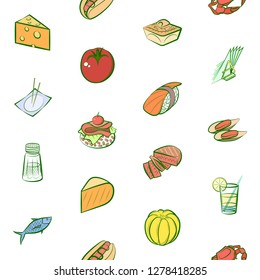 Various images set. Background for printing, design, web. Usable as icons. Seamless. Colored.