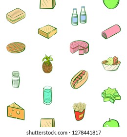 Various images set. Background for printing, design, web. Usable as icons. Seamless. Colored.