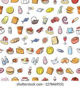 Various images set. Background for printing, design, web. Usable as icons. Seamless. Colored.