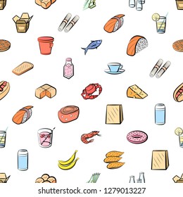 Various images set. Background for printing, design, web. Usable as icons. Seamless. Colored.