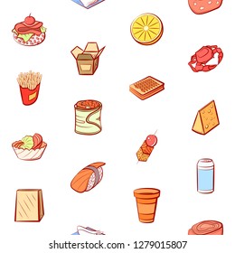 Various images set. Background for printing, design, web. Usable as icons. Seamless. Colored.