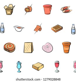 Various images set. Background for printing, design, web. Usable as icons. Seamless. Colored.