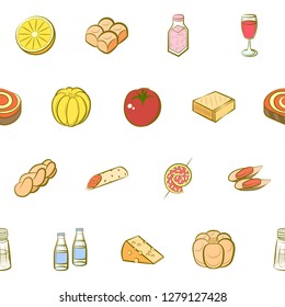 Various images set. Background for printing, design, web. Usable as icons. Seamless. Colored.