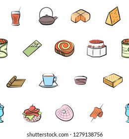 Various images set. Background for printing, design, web. Usable as icons. Seamless. Colored.
