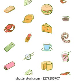 Various images set. Background for printing, design, web. Usable as icons. Seamless. Colored.