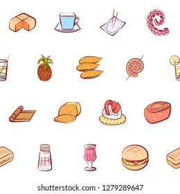 Various images set. Background for printing, design, web. Usable as icons. Seamless. Colored.