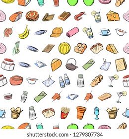 Various images set. Background for printing, design, web. Usable as icons. Seamless. Colored.