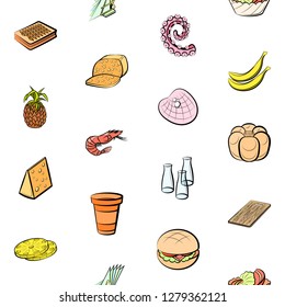Various images set. Background for printing, design, web. Usable as icons. Seamless. Colored.