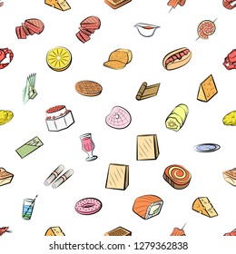 Various images set. Background for printing, design, web. Usable as icons. Seamless. Colored.