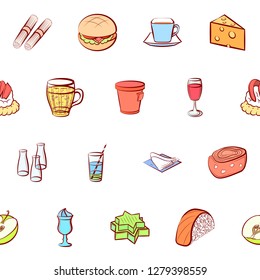 Various images set. Background for printing, design, web. Usable as icons. Seamless. Colored.