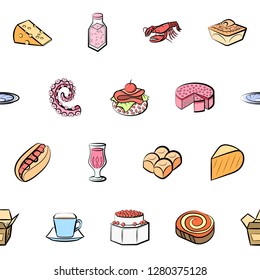 Various images set. Background for printing, design, web. Usable as icons. Seamless. Colored.