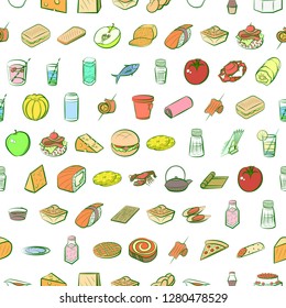 Various images set. Background for printing, design, web. Usable as icons. Seamless. Colored.