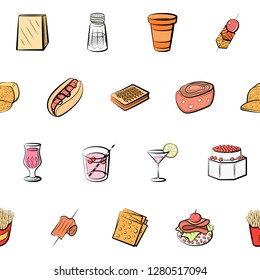 Various images set. Background for printing, design, web. Usable as icons. Seamless. Colored.