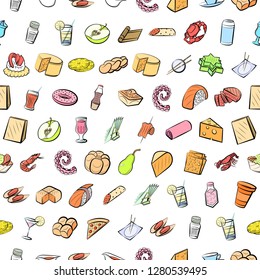 Various images set. Background for printing, design, web. Usable as icons. Seamless. Colored.