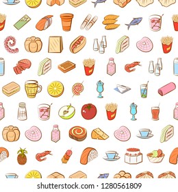 Various images set. Background for printing, design, web. Usable as icons. Seamless. Colored.