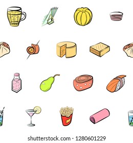 Various images set. Background for printing, design, web. Usable as icons. Seamless. Colored.
