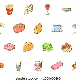 Various images set. Background for printing, design, web. Usable as icons. Seamless. Colored.