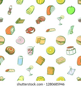 Various images set. Background for printing, design, web. Usable as icons. Seamless. Colored.