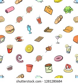Various images set. Background for printing, design, web. Usable as icons. Seamless. Colored.