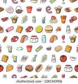 Various images set. Background for printing, design, web. Usable as icons. Seamless. Colored.