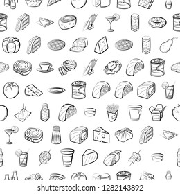 Various images set. Background for printing, design, web. Usable as icons. Seamless. Monochrome binary, black and white.