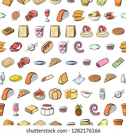 Various images set. Background for printing, design, web. Usable as icons. Seamless. Colored.