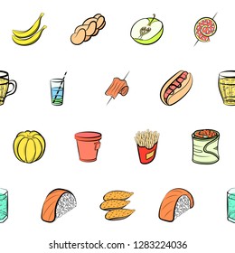 Various images set. Background for printing, design, web. Usable as icons. Seamless. Colored.