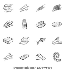 Various images set. Background for printing, design, web. Usable as icons. Monochrome binary, black and white.