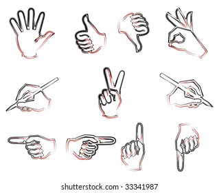 Various indexes and signs in the form of hands