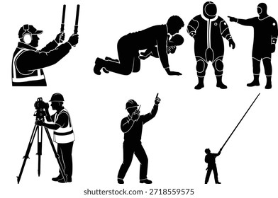 Varios individuos en poses de acción aisladas sobre fondo blanco, Vector