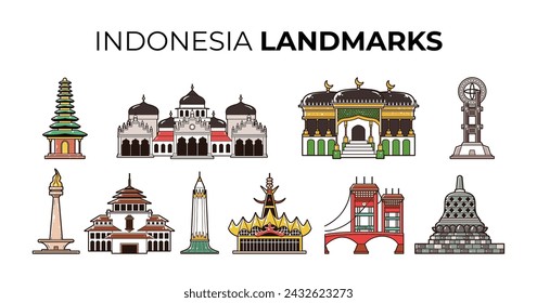 Various indonesian landmarks element vector illustration set svg