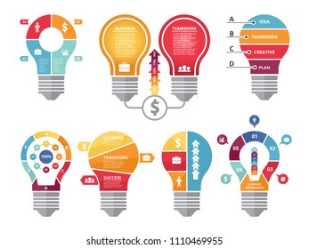 Various infographic shapes of lighting bulb diagram plan, structure lightbulb idea, visualization business presentation illustration