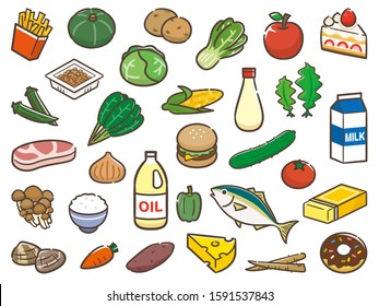 Various ingredients and food illustration