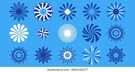 Various intricate blue snowflake designs with different patterns and styles.