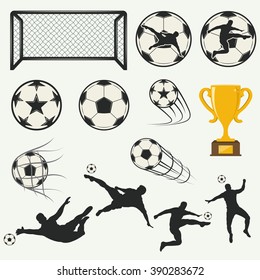 various isolated poses of soccer players in silhouettes 