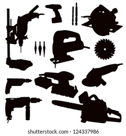 Various Isolated Power Tools - black on white