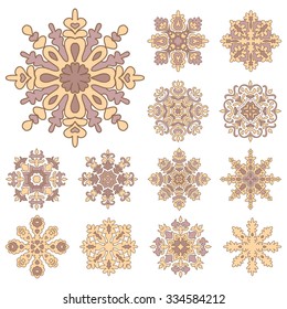 Various isolated winter snowflakes. Vector illustrations set