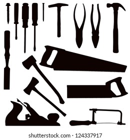 Various Isolated Woodwork Tools - black on white
