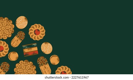 Various Italian biscotti cookies. Horizontal design template. Vector illustration.